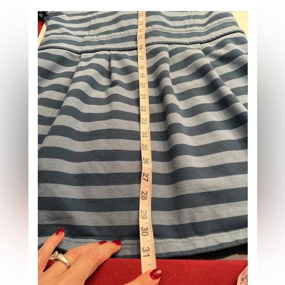 Matilda Jane blue striped PEA trench COAT Button up Stretch Knit Cotton women M - Picture 2 of 9